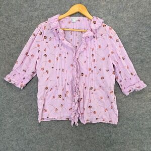 Sundance‎ Beatrice Ruffle Blouse Womens Small Lavender Purple Floral Button Top